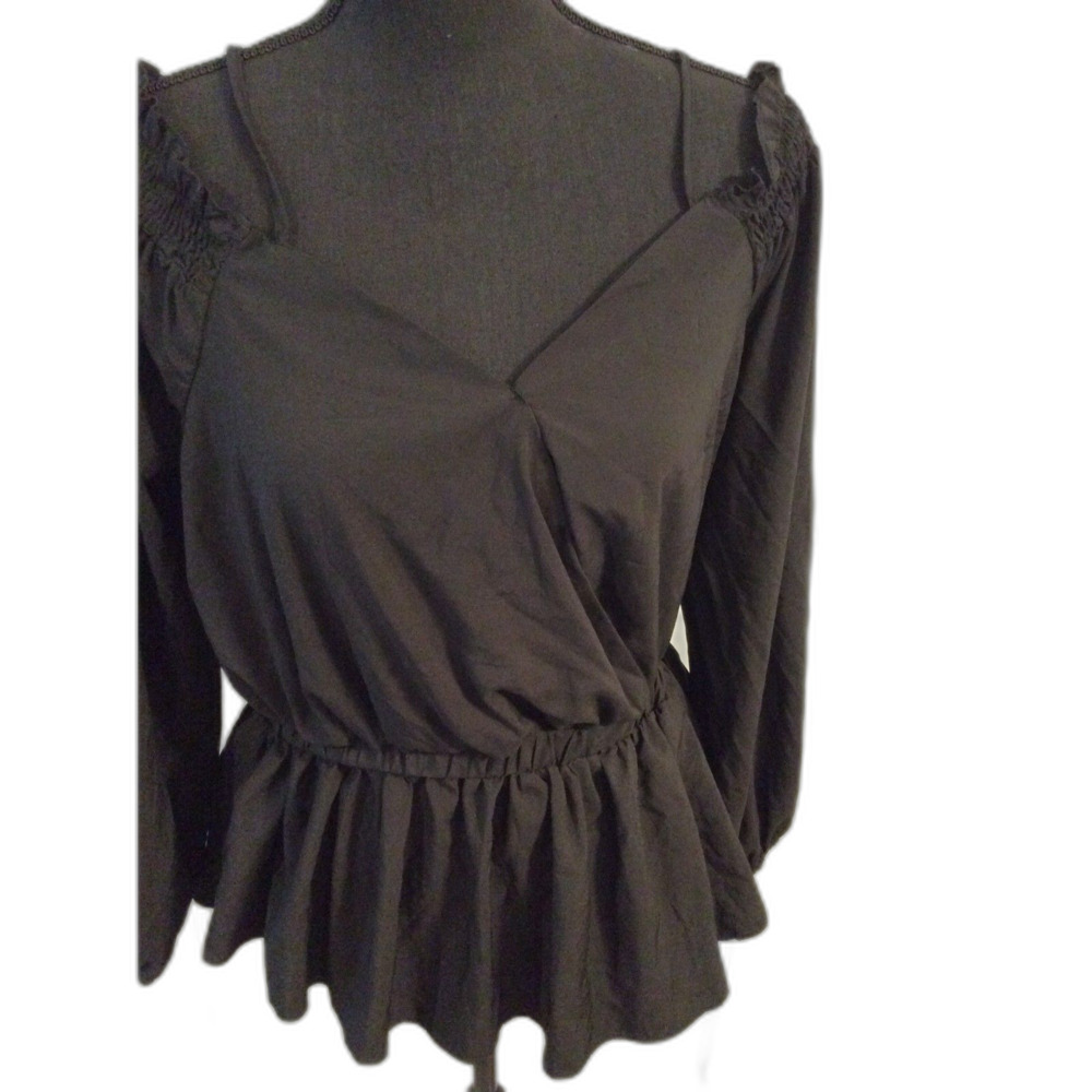 Plus size 2XL SOFT black off shoulders romantic smock neckline shirt top